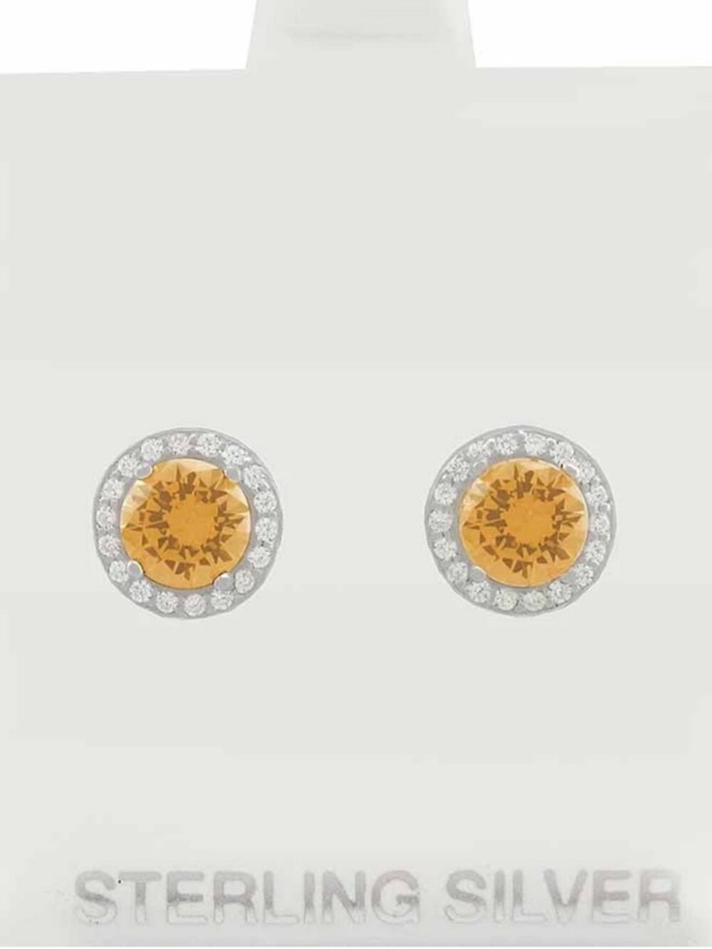 Created 2.08 Cts Imperial Topaz & W/Sapphires Stud Earrings .925 Silver